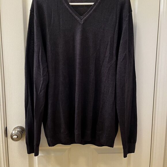 Bugatchi Merino Wool Pullover V-Neck Sweater Italy Charcoal Gray Men's Size XL - Picture 3 of 11